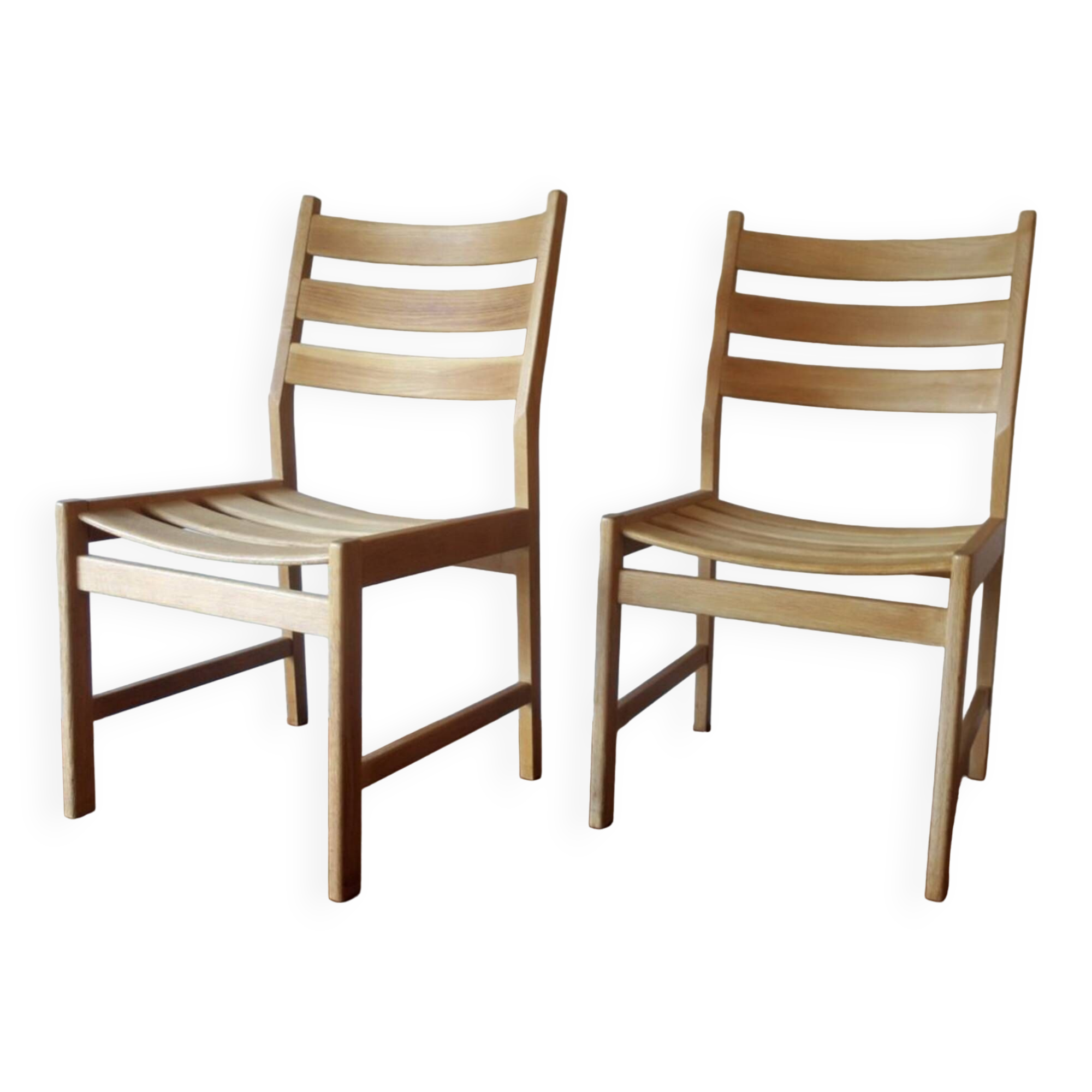 Pair of solid ash wide-seat dining chairs by Kurt Ostervig for KP Mobler, Denmark 1950s