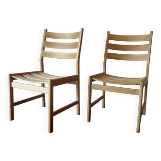 Pair of solid ash wide-seat dining chairs by Kurt Ostervig for KP Mobler, Denmark 1950s