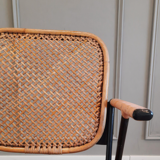 1950s chair in black metal and braided rattan