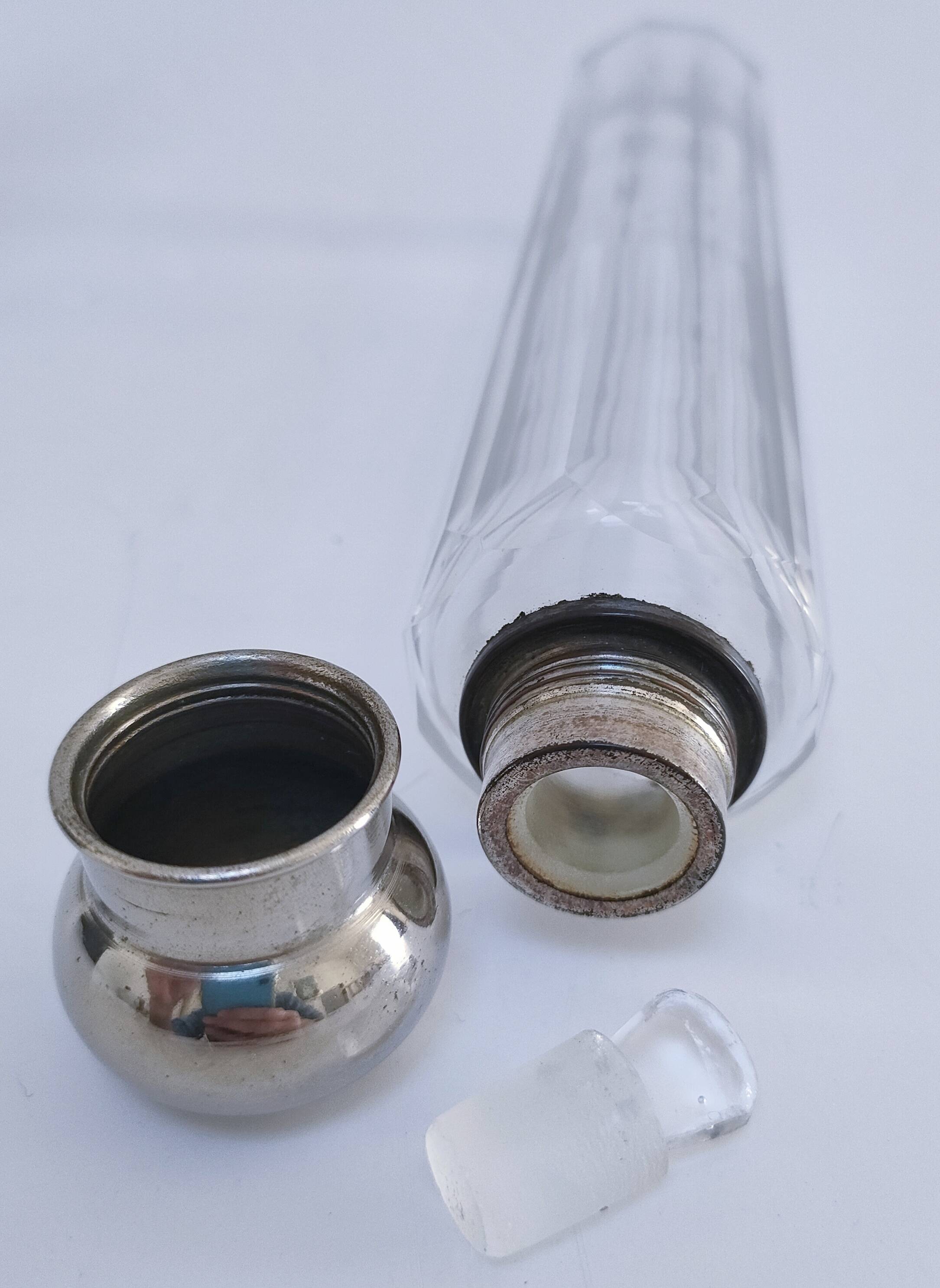 Three Art Deco crystal chrome glass bottles