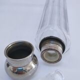 Three Art Deco crystal chrome glass bottles