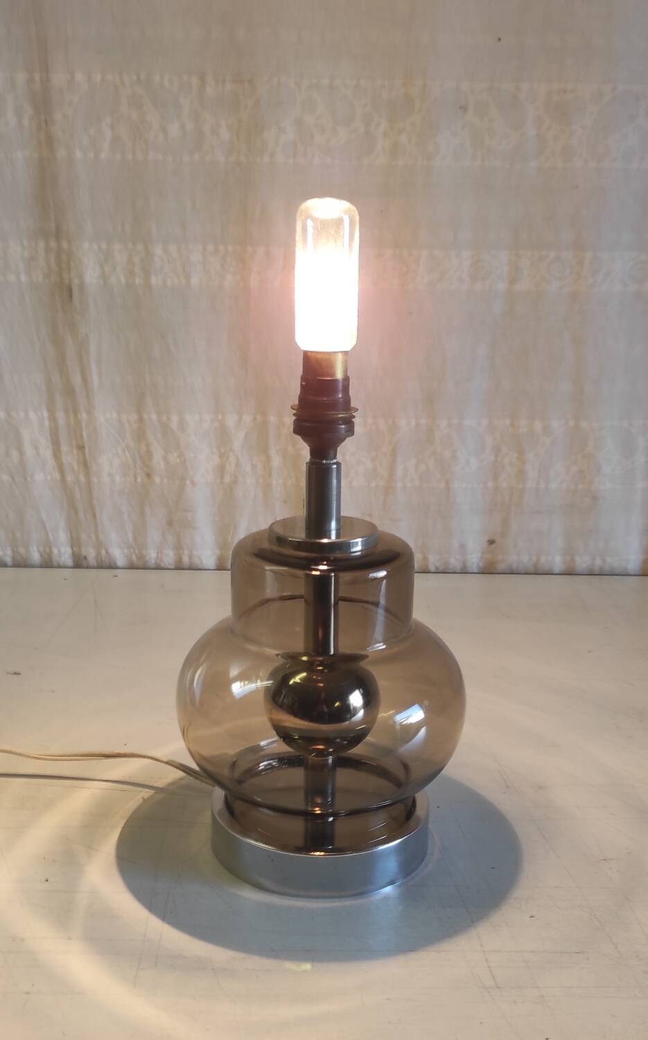 Space Age table lamp base in glass and chrome metal - 1970s