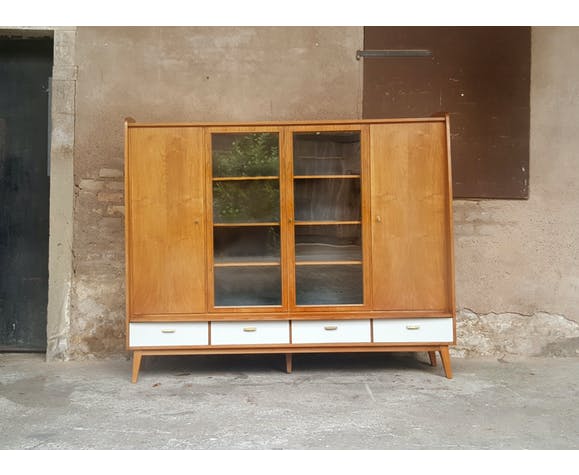 Wooden bookcase, drawers and doors