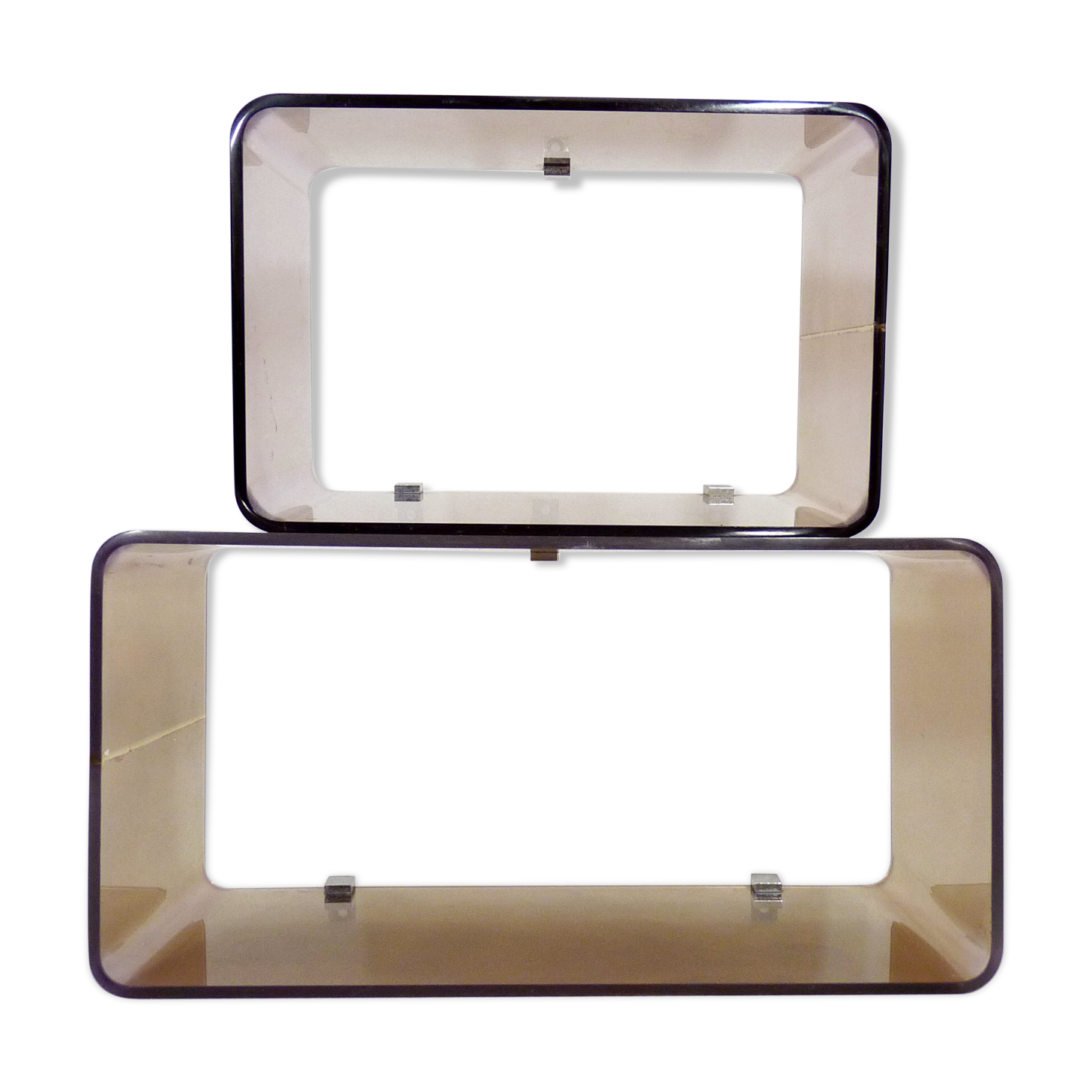 Lot of 2 Space Age wall shelves in smoked plexiglass 1970