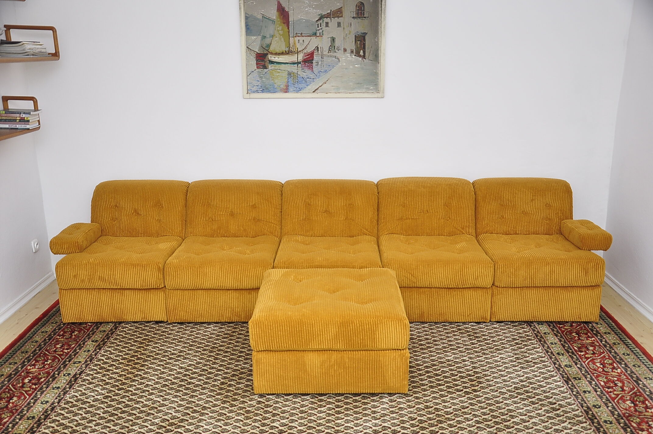Yellow corduroy modular sofa, 1970s, set of 6