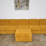 Yellow corduroy modular sofa, 1970s, set of 6