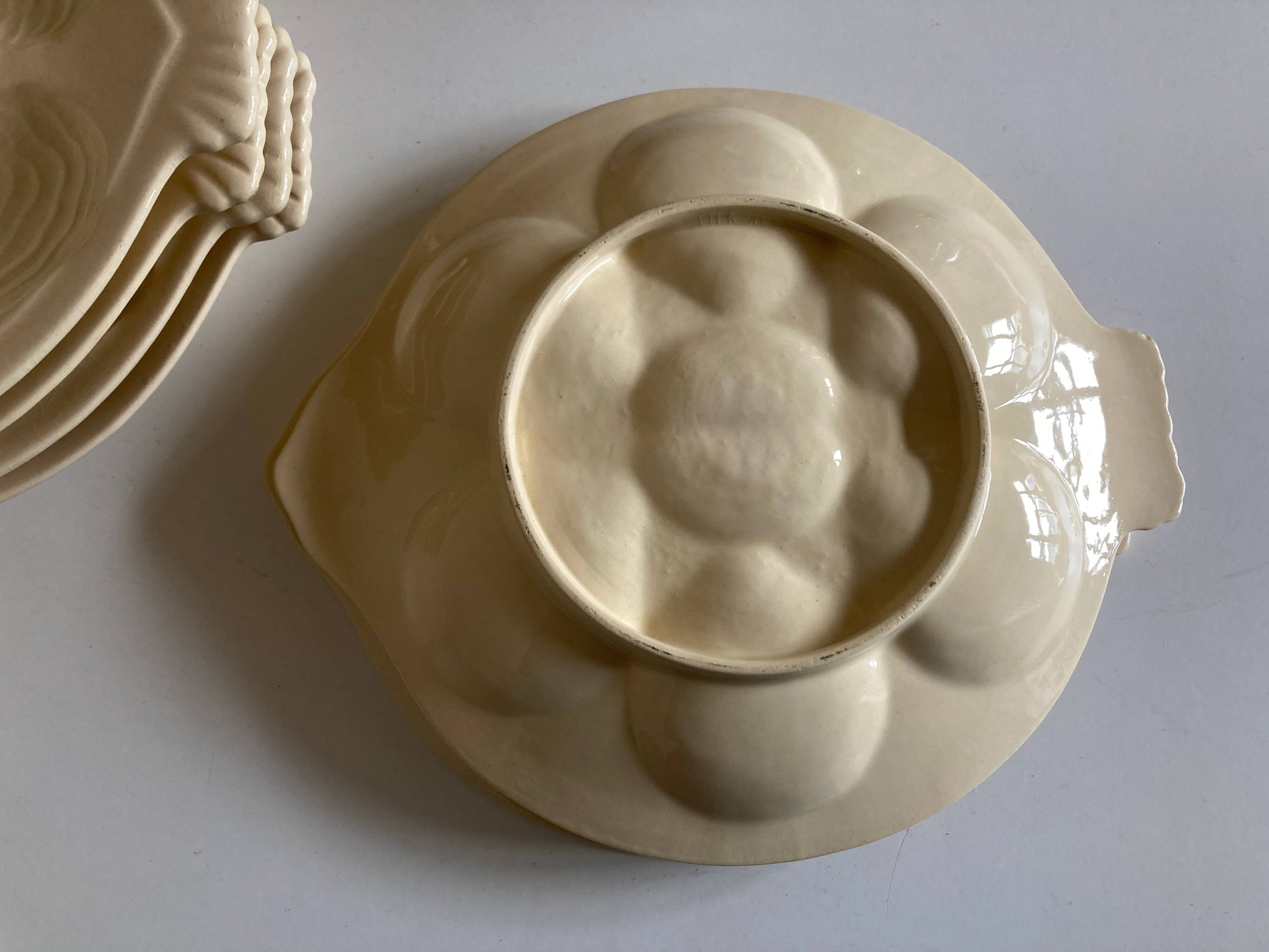 set of 6 oyster plates in ivory Gien earthenware 1960