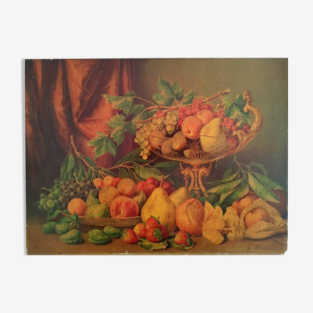 Chromolithograph Still Life Fruits Signed G. Falchetti