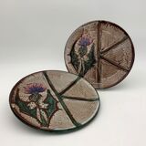 Two vintage plates daniel étienne, vallauris, "chardons" - 1970s