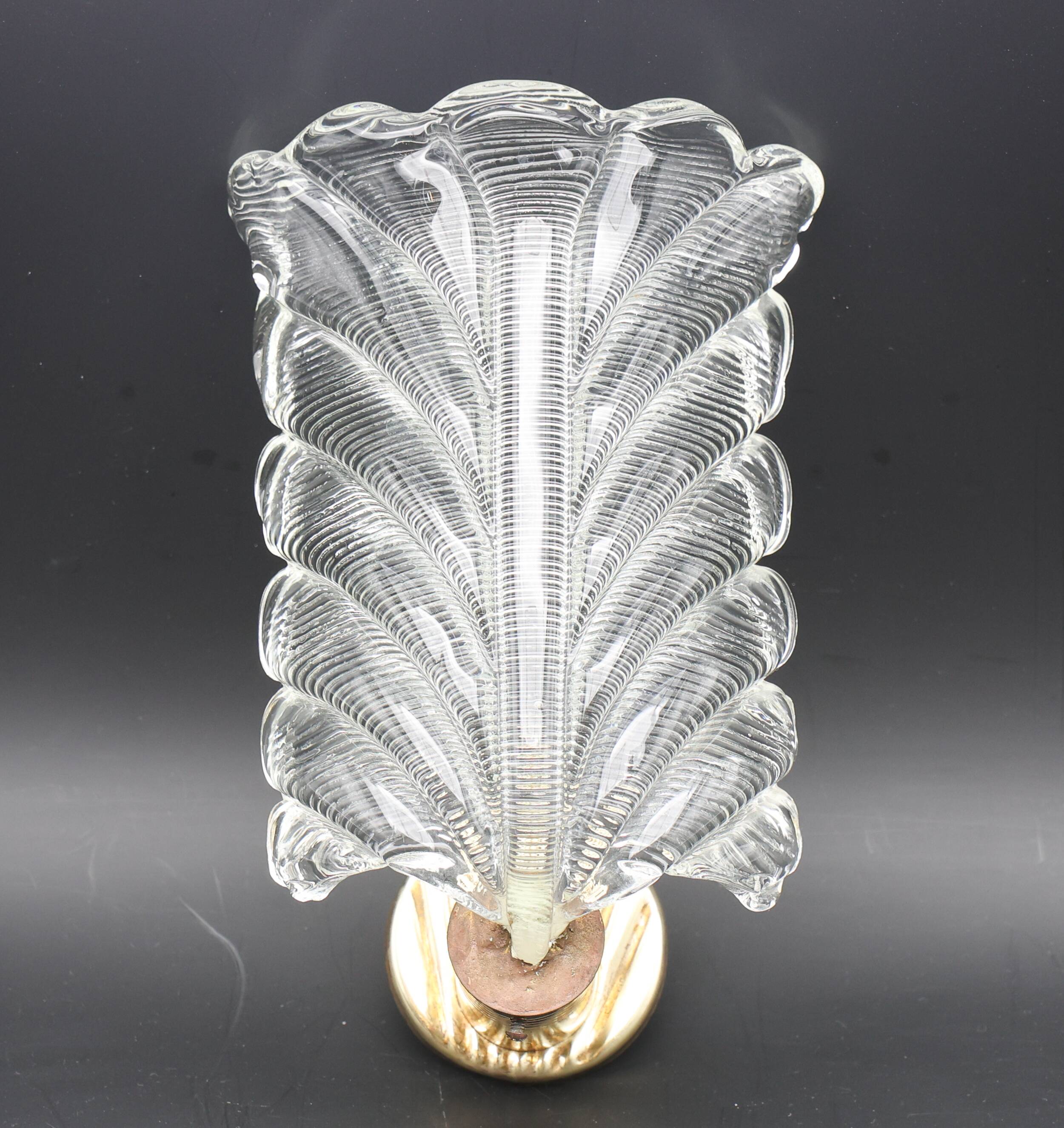 Art Decò Wall light Trasparent Murano Glass Leave by Barovier e Toso, 1950s