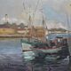 Painting "Thoniers at Dock", oil on panel, signed G. Boulard – Mid 20th century