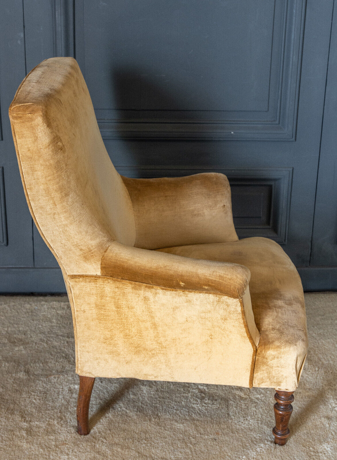 Armchair napoleon iii yellow fabric walnut tops feet late nineteenth