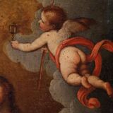 Antique Italian painting Christ with angels from the 17th century