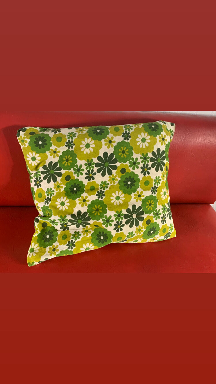 Cushion cover, green lotus flowers, vintage 1970