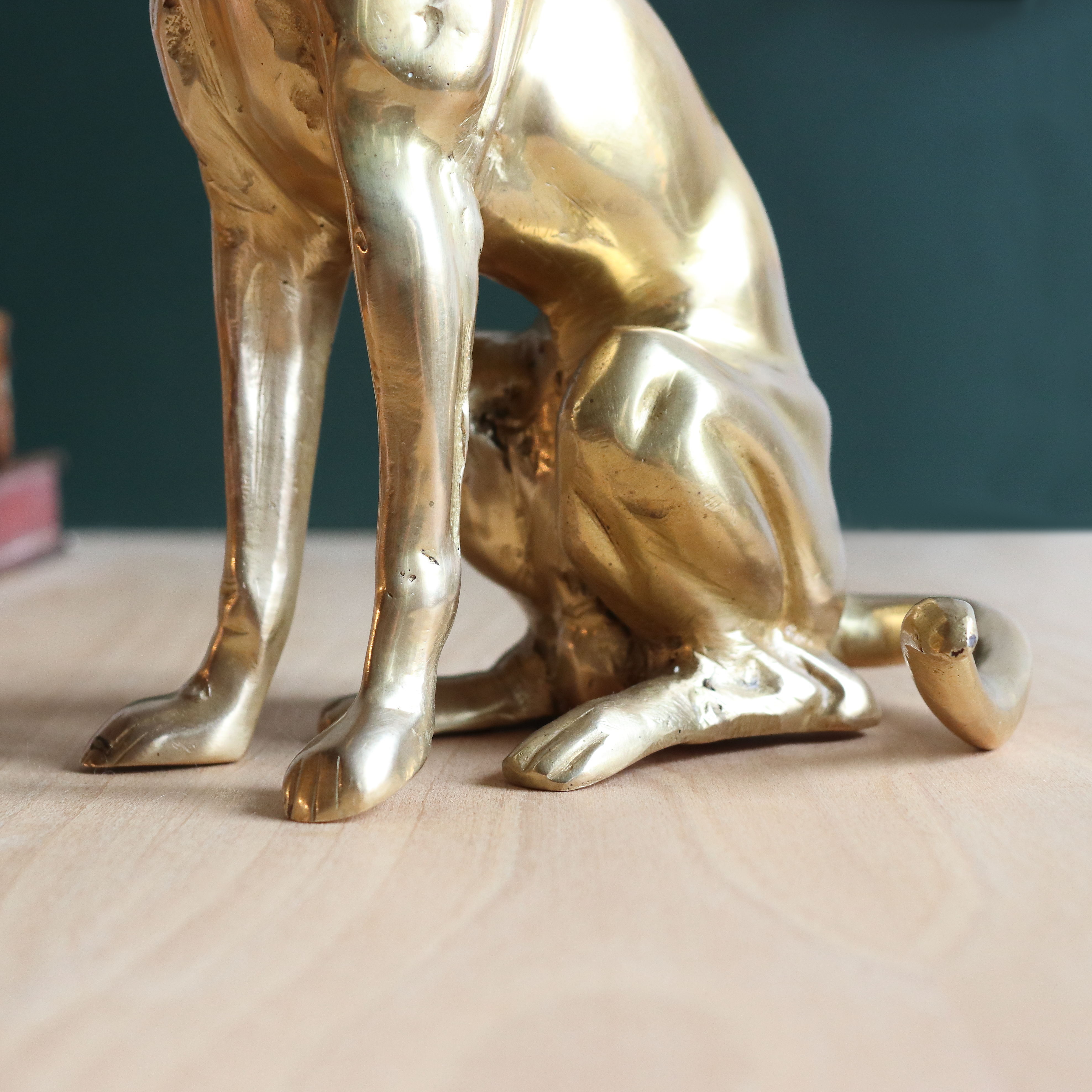 Vintage brass greyhound sitting dog from the 70s, height 25 cm