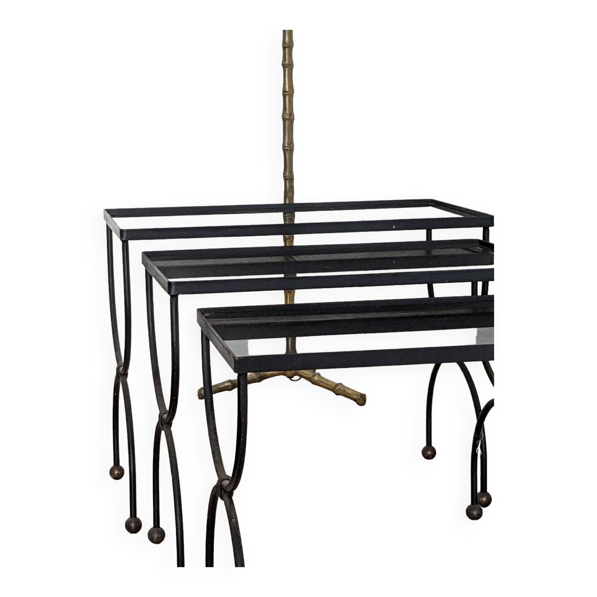 Tables gigognes fer opalin années 40 france