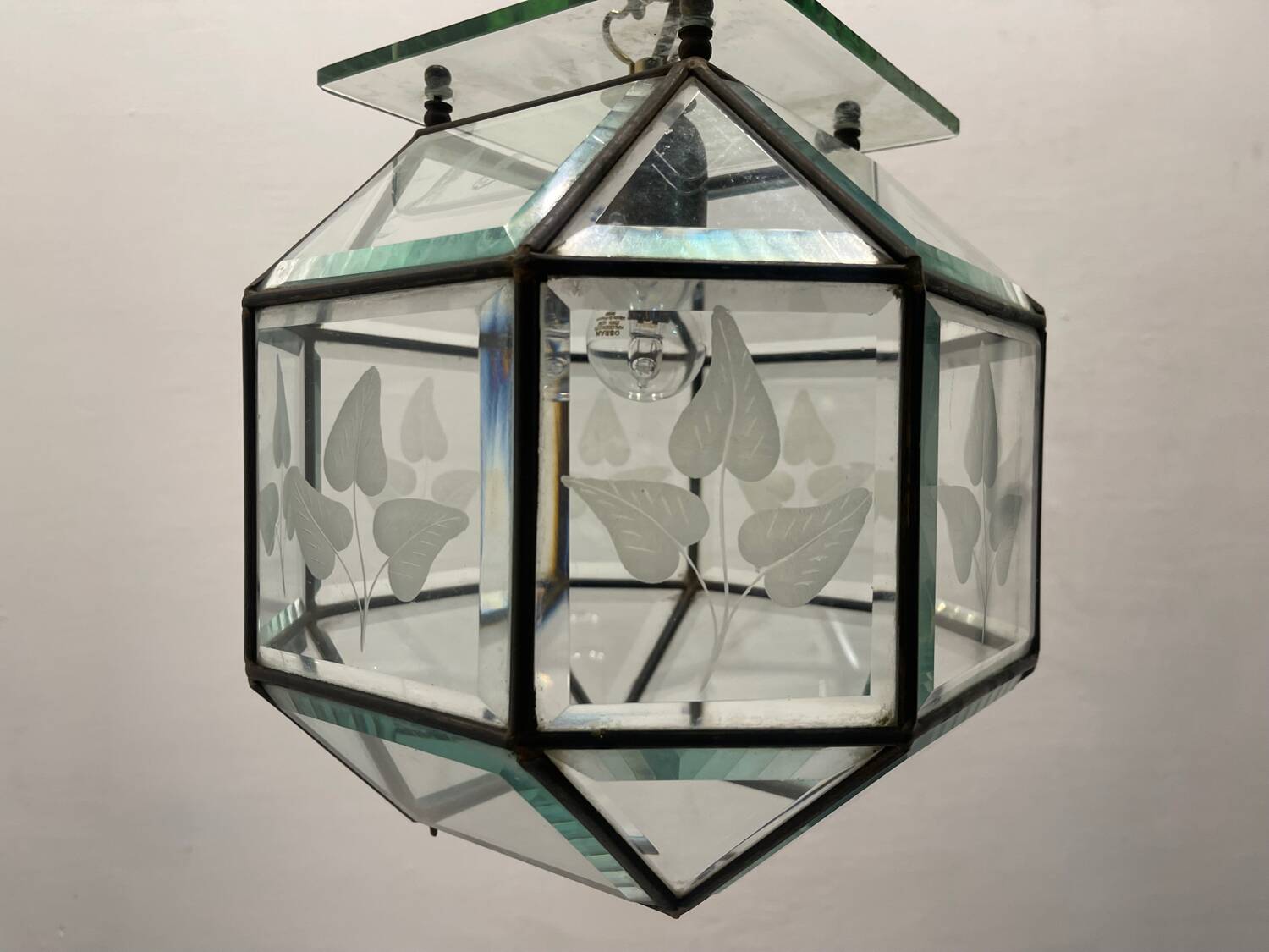 Etched Glass Light Pendant 1950’s