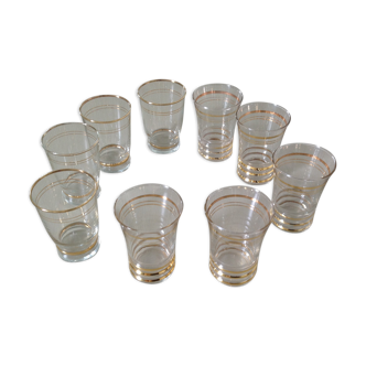 Lot de 9 verres à filets dorés