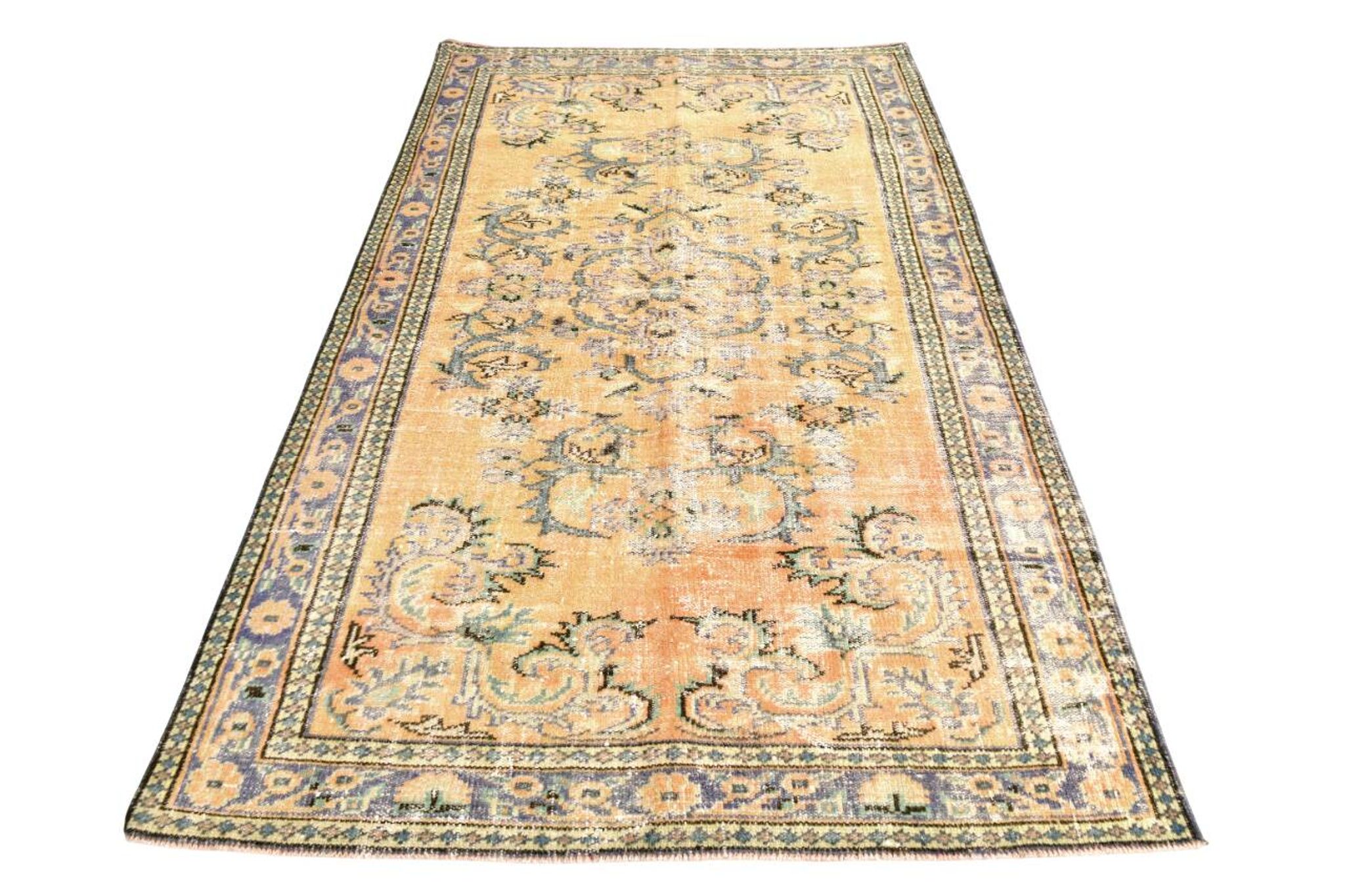 5x8 Mustard & Yellow Bordered Vintage Rug, 160x255Cm