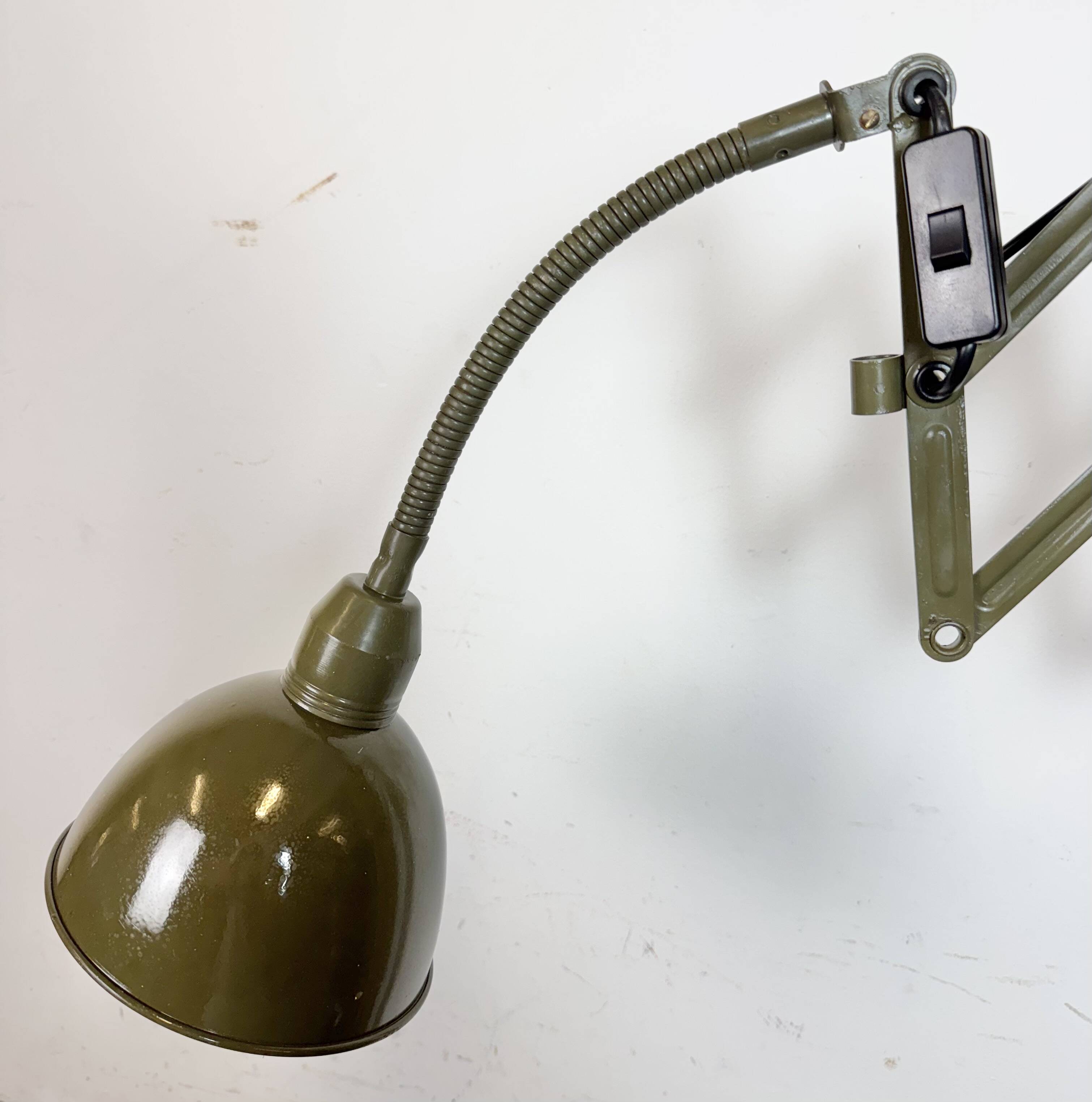 Green Industrial Military Gooseneck Scissor Wall Lamp from Elektroinstala,