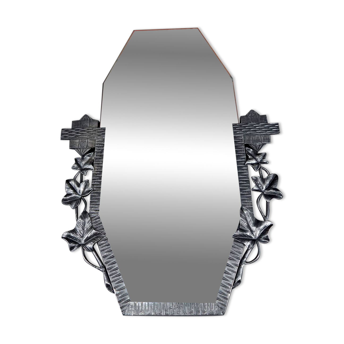 Wrought iron mirror signed Serva, Art Deco, Nancy School, France, c. 1925
