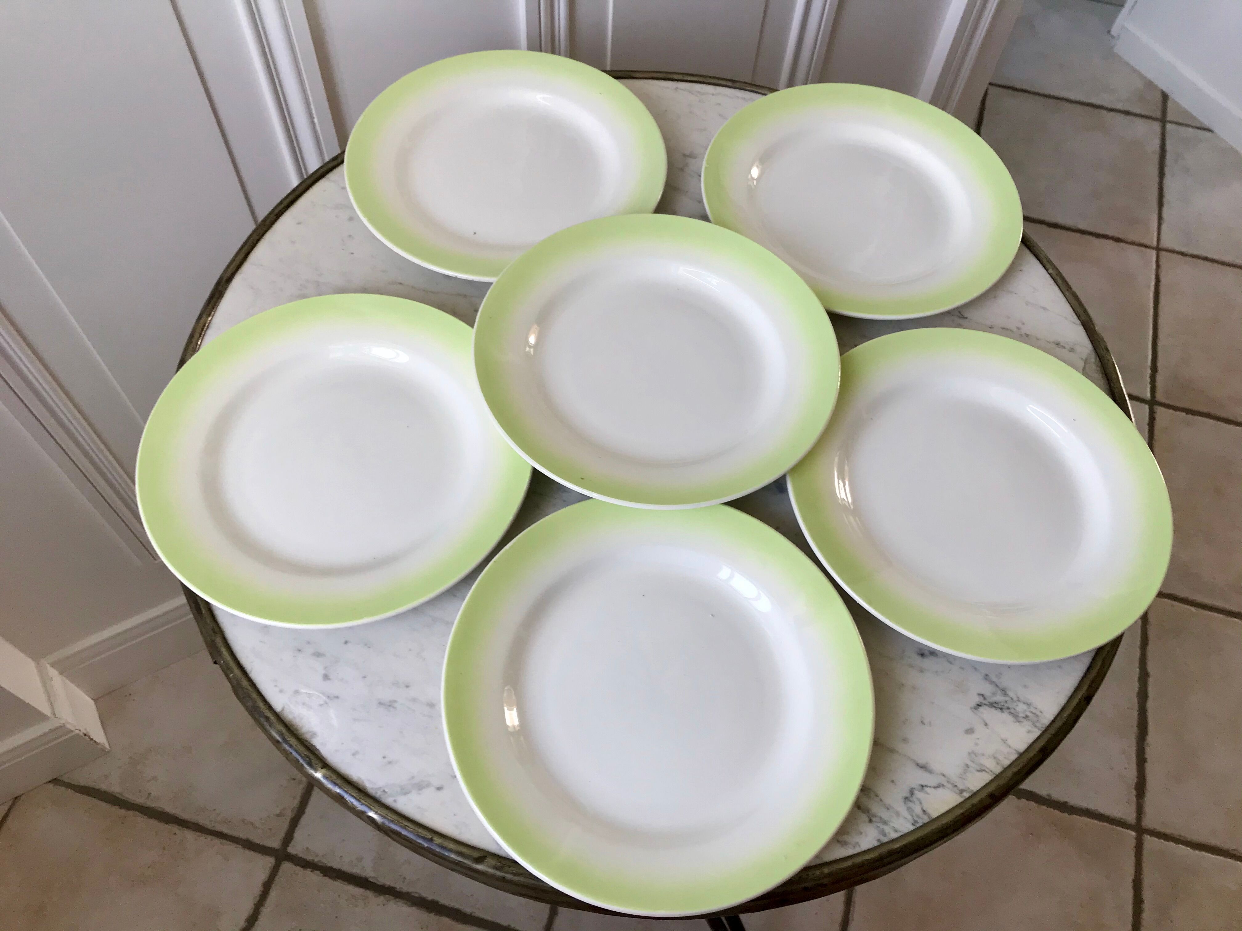 set of 6 pastel gradient light green dessert plates 40s-50s