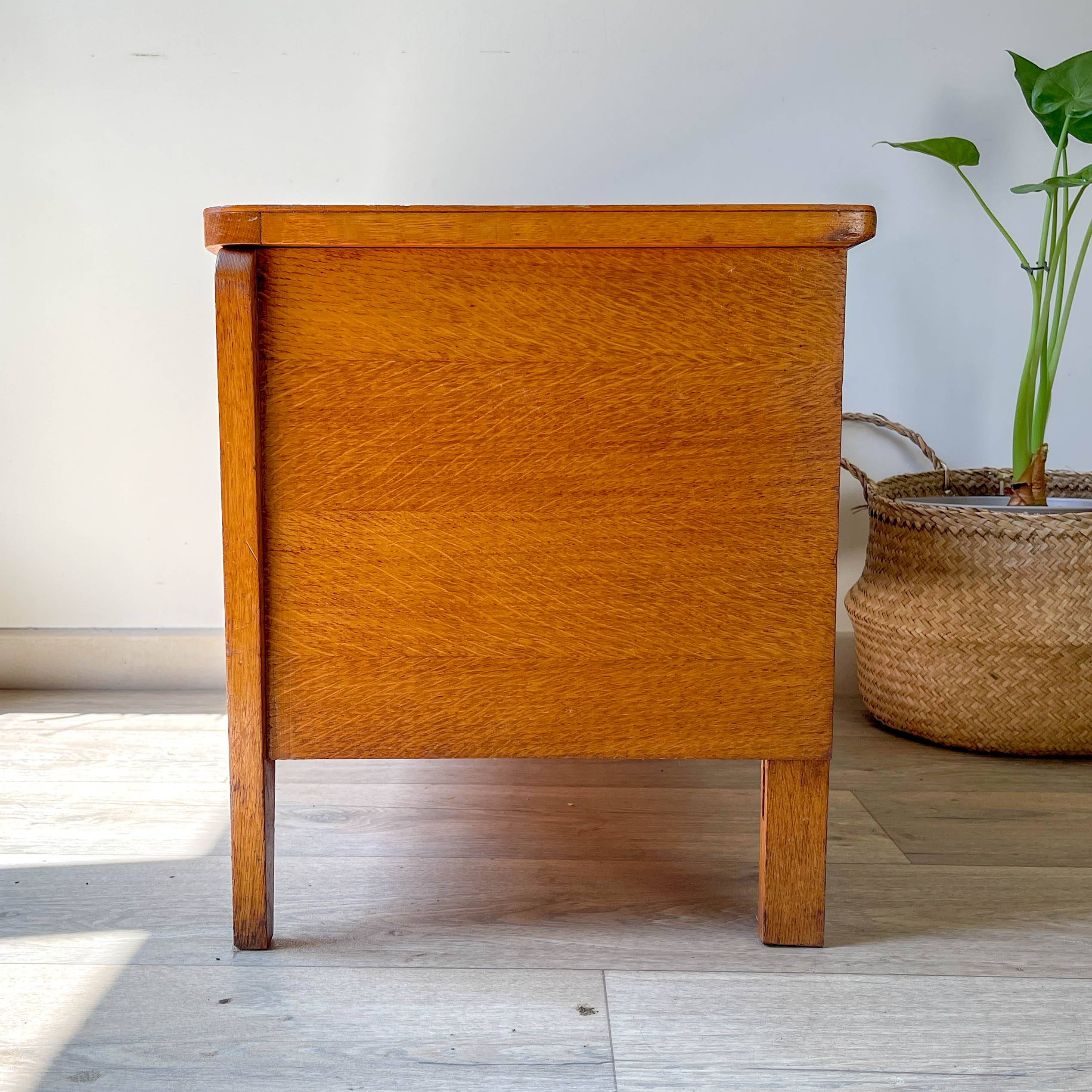 Vintage wooden and rattan storage bench – 1960s – Retro storage bench