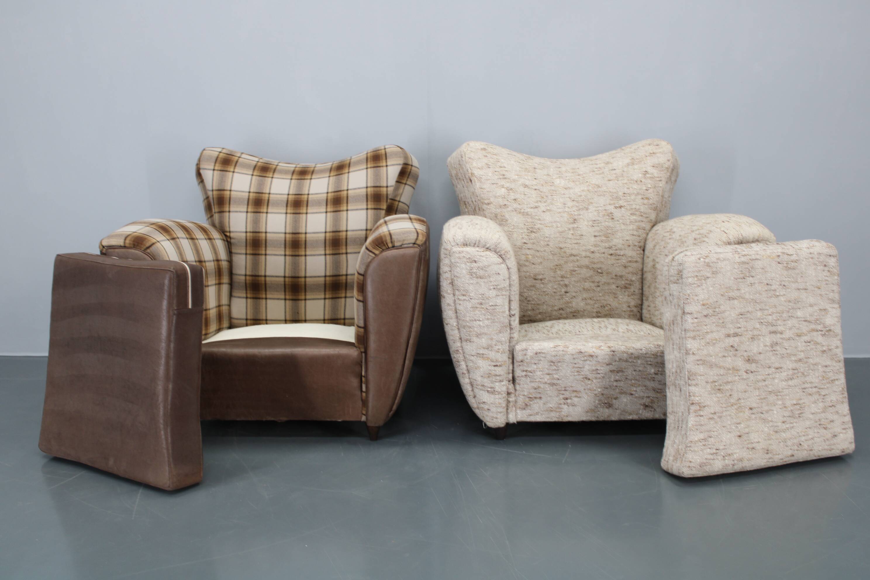 1940s Pair of Large Italian Club Armchairs
