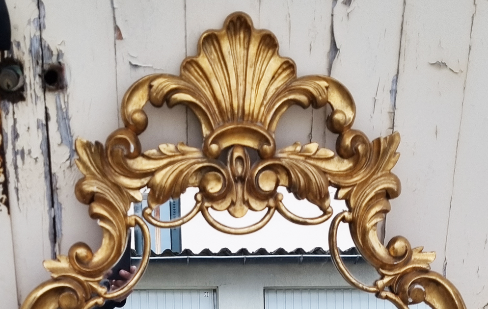 Large golden mirror baroque rocaille spirit, vintage 56x99cm