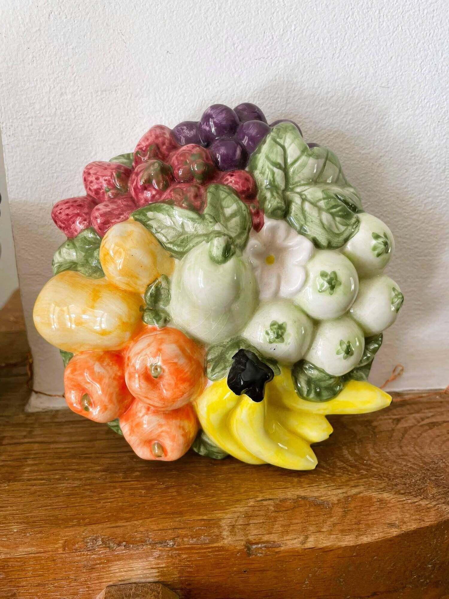 Vintage fruit majolica teapot