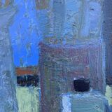 Vintage Modernists Oil Painting Blue Still Life By Svan Grandin Mid 20th Century