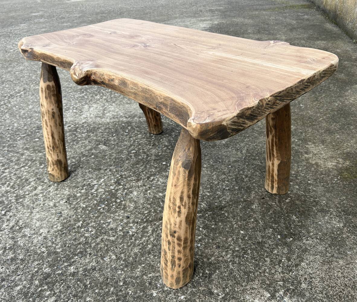 Brutalist coffee table, solid oak, tree trunk