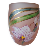 Verre a dent soufflé et émaillé, verre rose