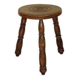 Vintage French Handmade Wooden Milk Stool with 3 Spindle Legs and Bullseye Seat 5311