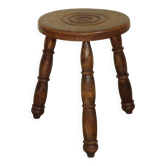 Vintage French Handmade Wooden Milk Stool with 3 Spindle Legs and Bullseye Seat 5311