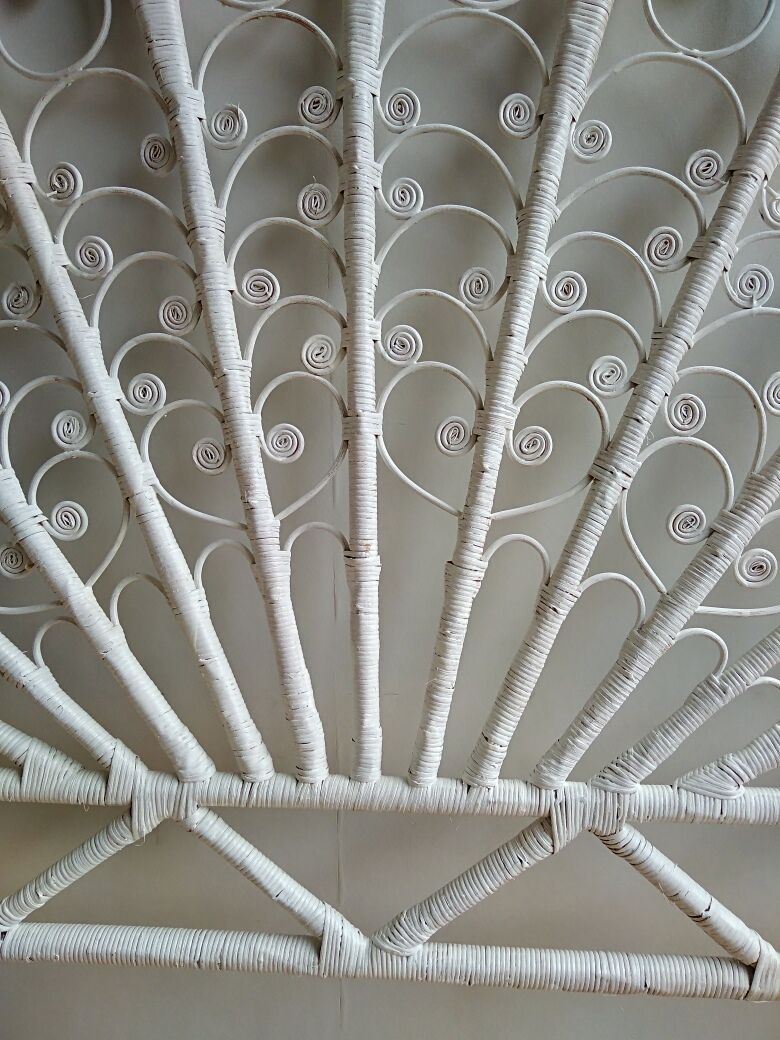 Peacock headboard white wicker