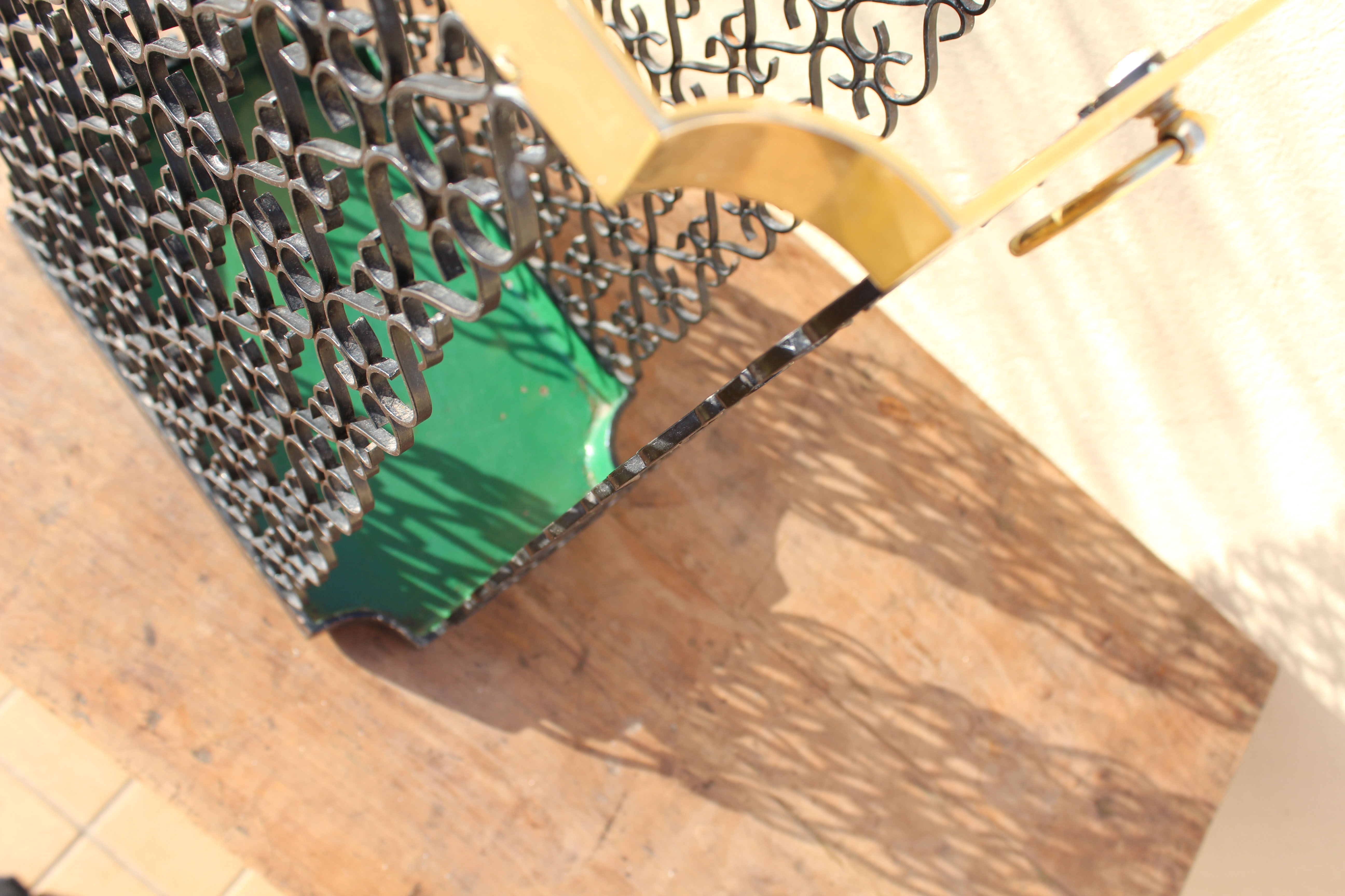 Porte-parapluie en fer forgé et laiton, Italie années 70