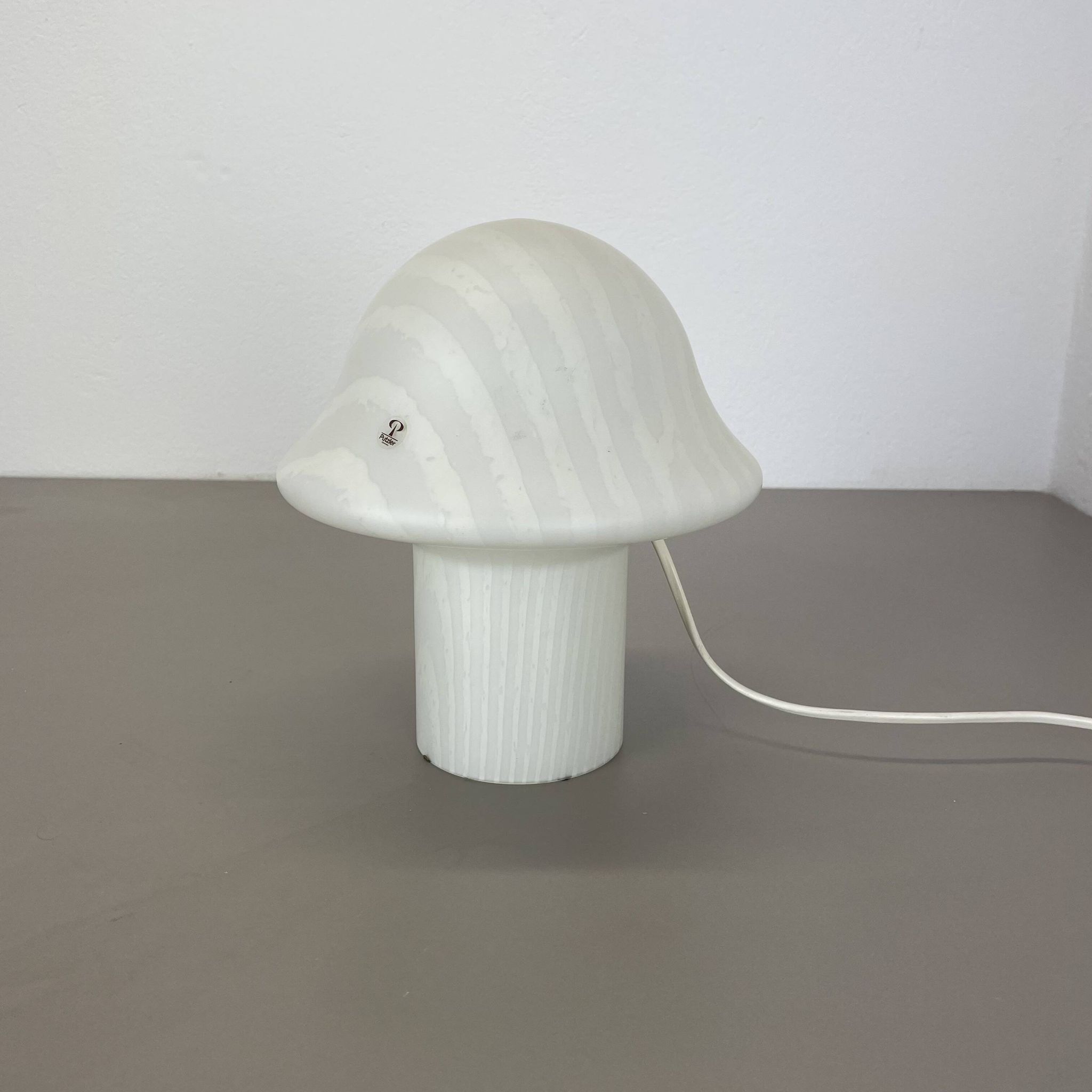 Original glass mushroom zebrano desk light by peill & putzler germany  1970s