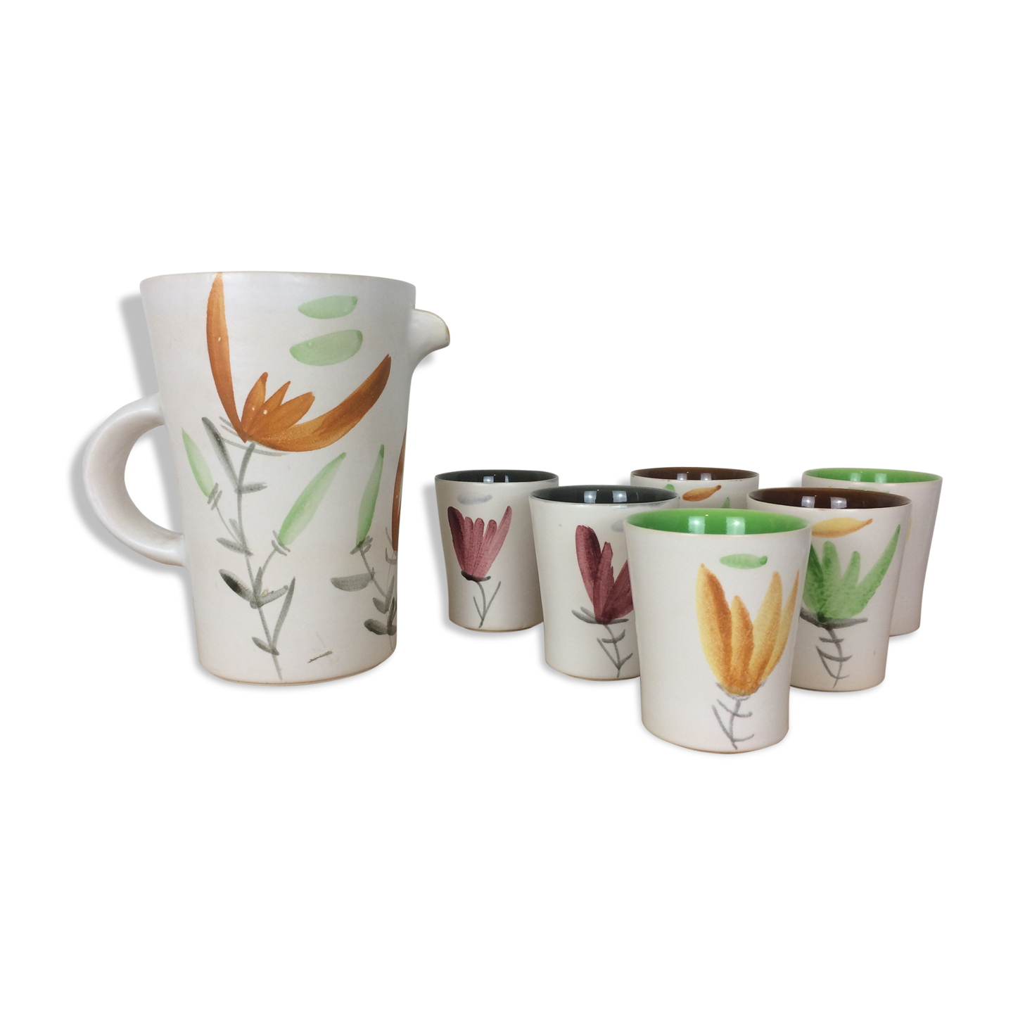 Service orangeade ceramic flowers, Potteries of the Marsh