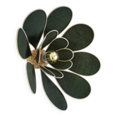 Flower wall light made of rattan and fir green linen petals