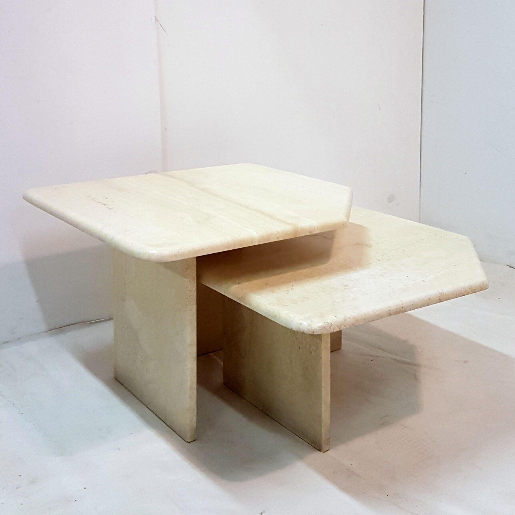 Set of 2 travertine side tables, 1970s