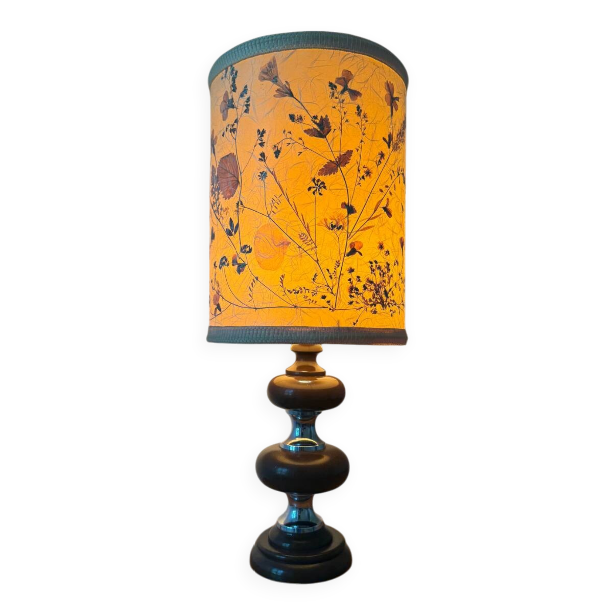 70s wooden chrome flower lamp