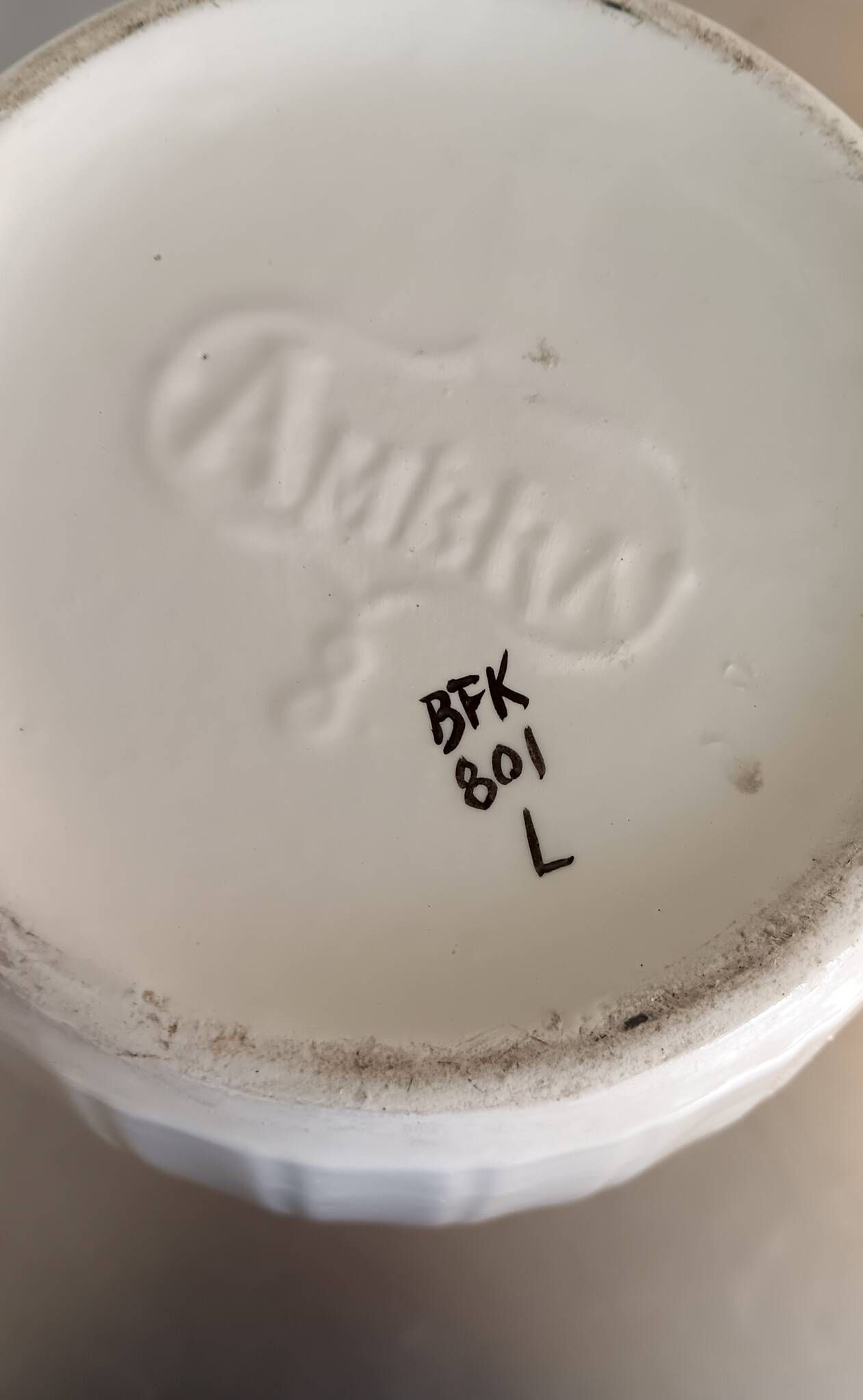 1 very large BFK (Boch Frères Keramis) Ambra 801 L jug. White, black lines and decorated band