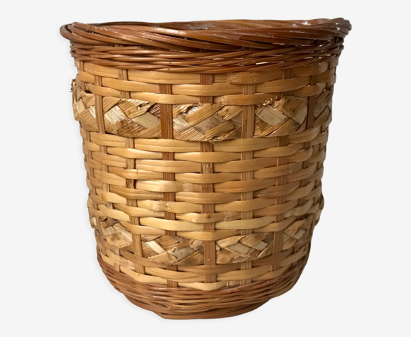 Cache-pot en rotin et bambou travaillé années 70
