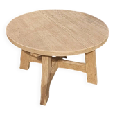 Table à manger ronde brutaliste chêne massif De Puydt – Extensible 120/200