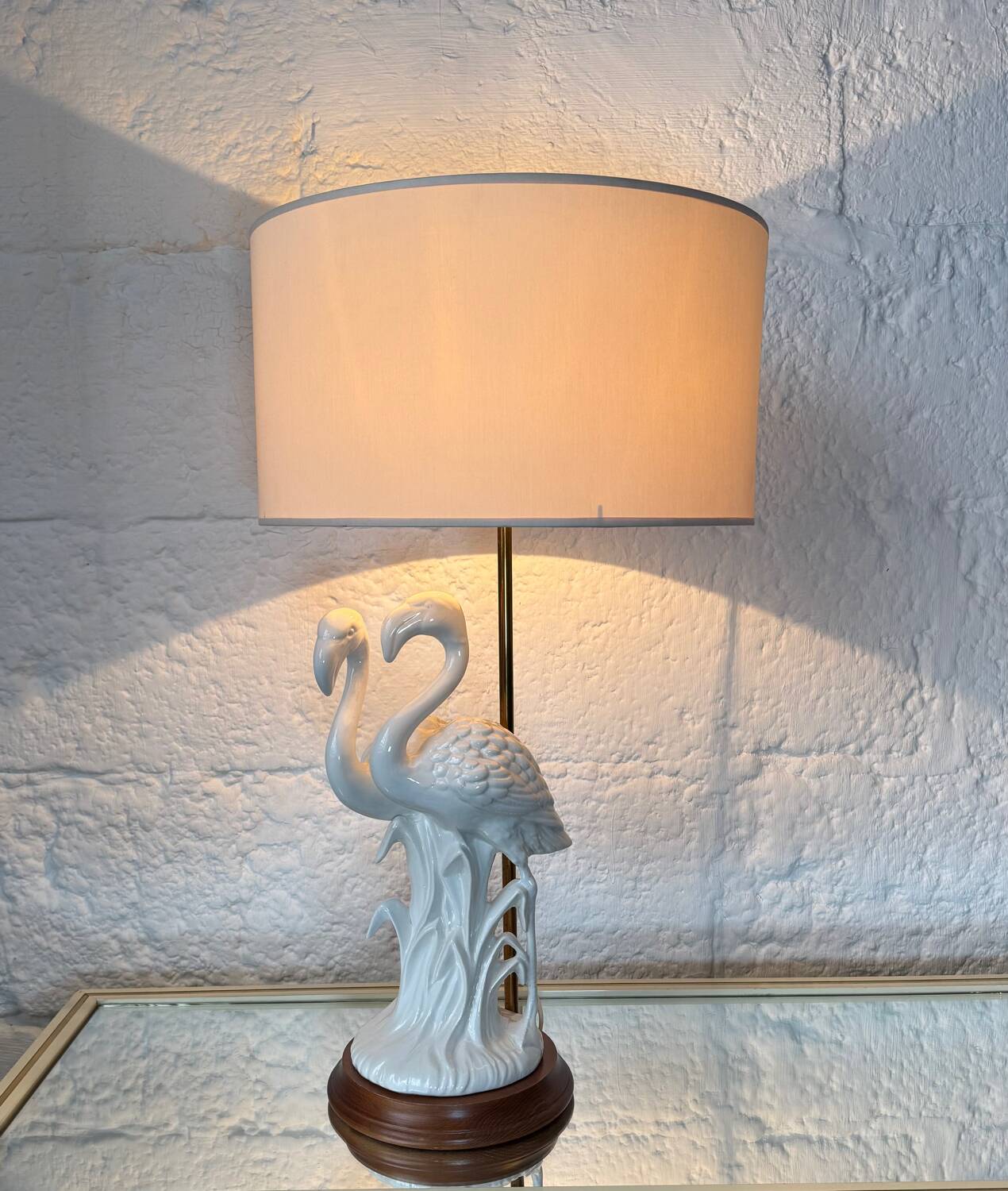 Porcelain lamp with pink flamingos from the 1980s.