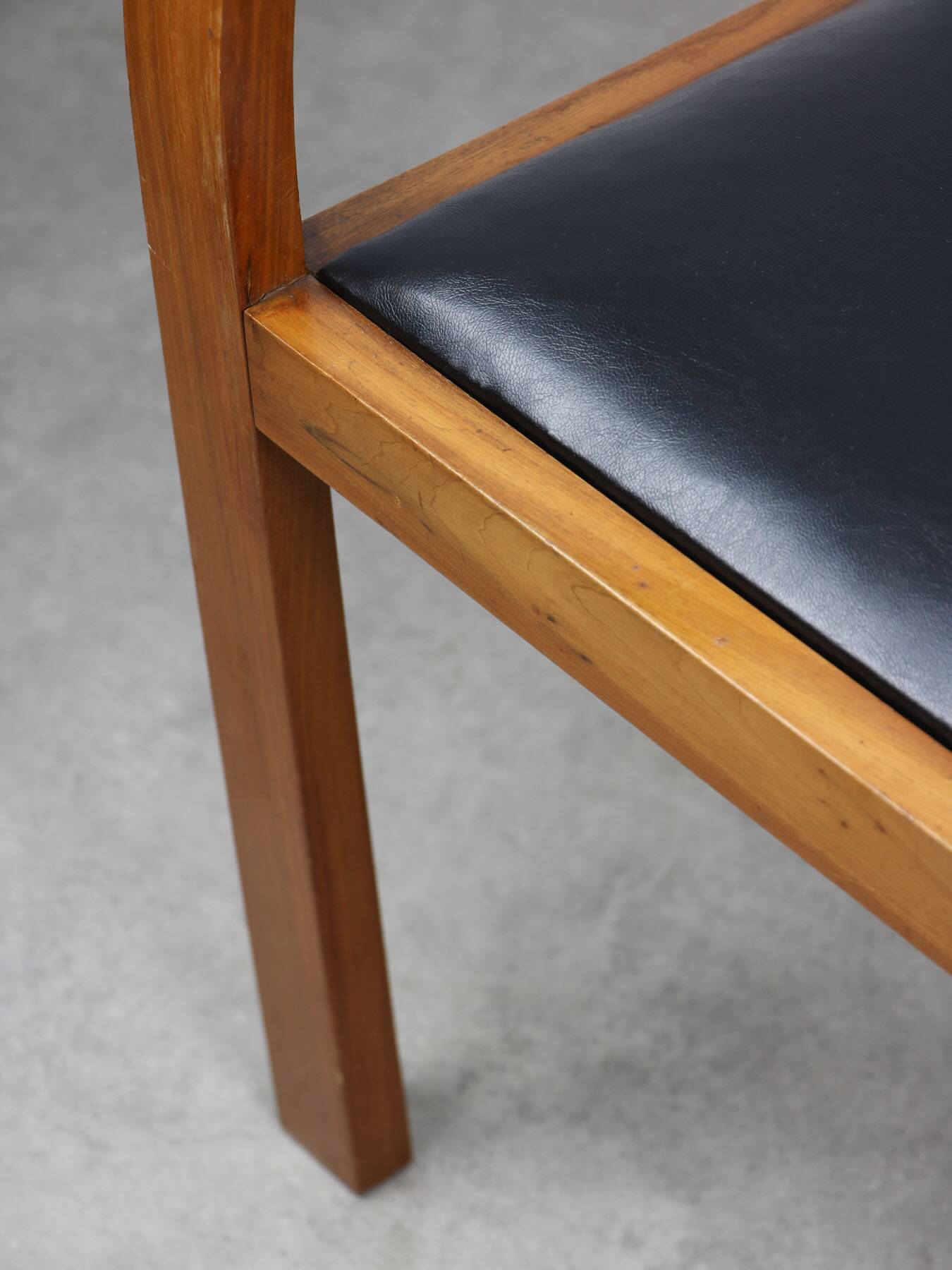 Italian Art Deco Lounge Chairs in Wood & Black Leatherette, set of 2