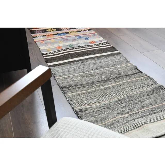 1970s Vintage Turkish Oushak Handmade Wool Cotton Beige Runner Rug 63x237
