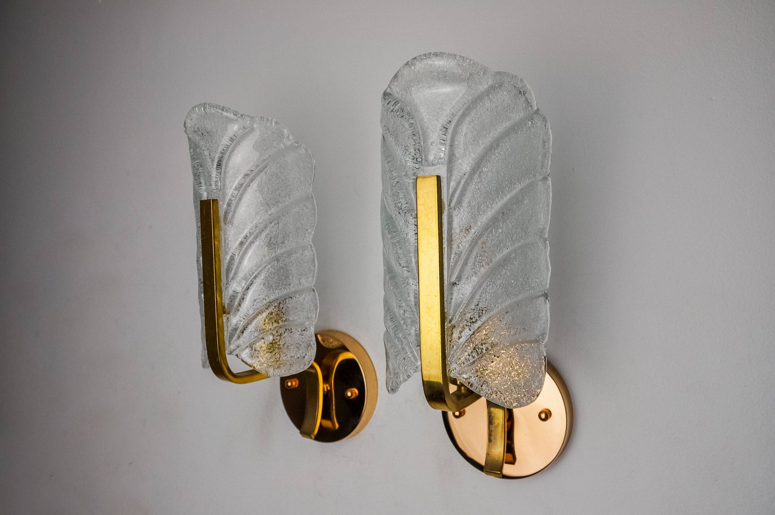 Pair of "leaf" sconces by Carl Fagerlund, Murano glass, Germany, 1970