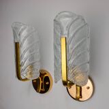 Pair of "leaf" sconces by Carl Fagerlund, Murano glass, Germany, 1970